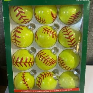 Softball Christmas Ornaments - Set of 12